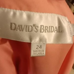 DAVID'S BRIDAL 24 W coral shiffon polyester summer sleeveless bridesmaid dress.